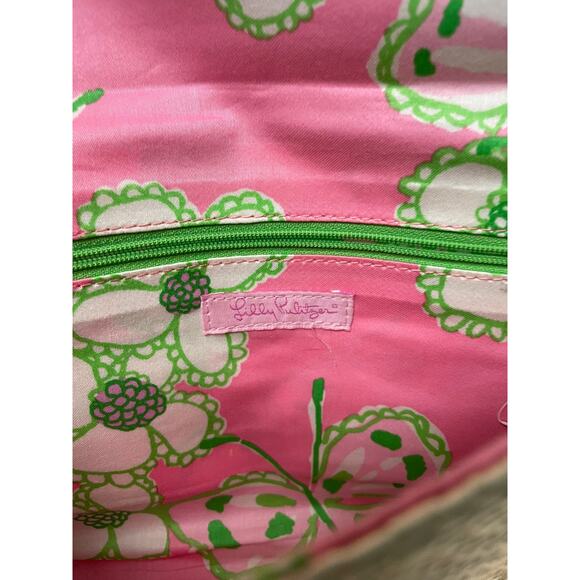 Lilly Pulitzer Gold Basketweave Metallic Clutch Vintage Floral Interior & Clasp - Picture 6 of 11